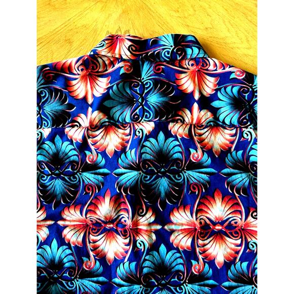 wild graphic floral print Shirt Men S button up preppy Casual Contrast Flip Cuff - Picture 4 of 8